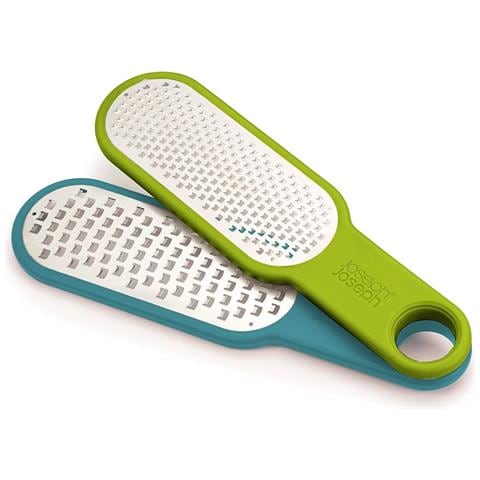 Set Due Grattugie Duo Lame In Acciaio Inox Manico Con Clip Compatta Ideale Per Formaggi Duri E Agrumi Colori Blu E Verde - Foto 1