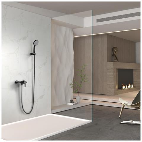 Imex Set Doccia Roma Nero Opaco In Ottone E Zama Con Tubo Flessibile Metallo 180 Cm Supporto Doccetta In Abs Maniglia Rotonda Cartuccia Ceramica Ø35 Mm - Modello Imex-bdr001-5ng - Foto 1