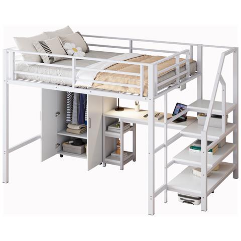 Letto Soppalco Con Armadio, Scrivania, Scaffali E Scala Contenitore - Foto 1