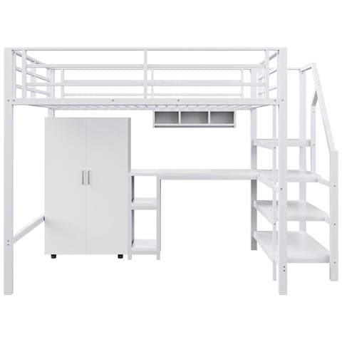 Letto Soppalco Con Armadio, Scrivania, Scaffali E Scala Contenitore - Foto 3