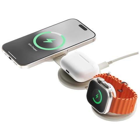Caricatore Wireless 3-in-1 Compatibile Qi2 15w Modello Onthego Pieghevole, Beige - Foto 2