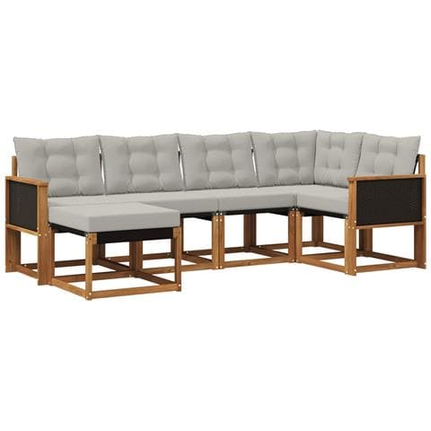 Set di divani da esterno 6 pcs Naturale e Grigio Chiaro - Foto 1