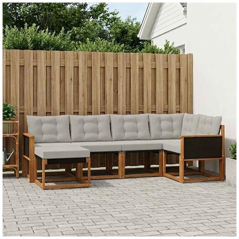 Set di divani da esterno 6 pcs Naturale e Grigio Chiaro - Foto 2