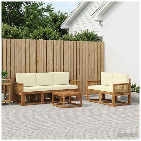 Set di divani da esterno 6 pcs Naturale e Crema Poliestere - Foto 2