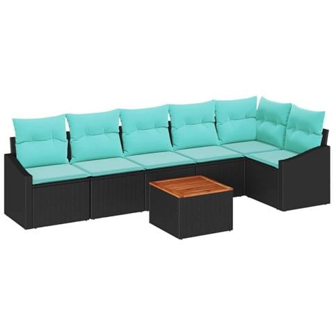 Set Divano da Giardino con cuscino 7 pcs Nero polyrattan - Foto 1