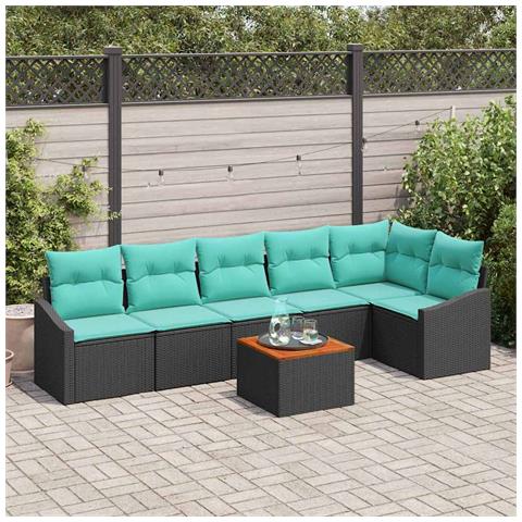 Set Divano da Giardino con cuscino 7 pcs Nero polyrattan - Foto 2
