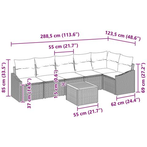Set Divano da Giardino con cuscino 7 pcs Nero polyrattan - Foto 9