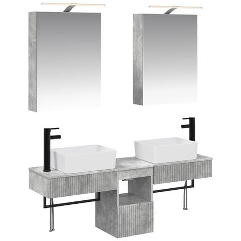 Set di Armadi da Bagno 5 pcs Grigio Cemento 50 x 14,5 x 70 cm - Foto 1