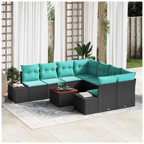 Set Divano da Giardino 9 pz Nero polyrattan - Foto 9