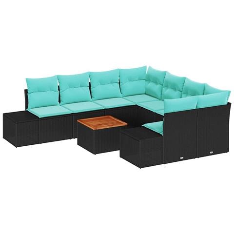 Set Divano da Giardino 9 pz Nero polyrattan - Foto 1