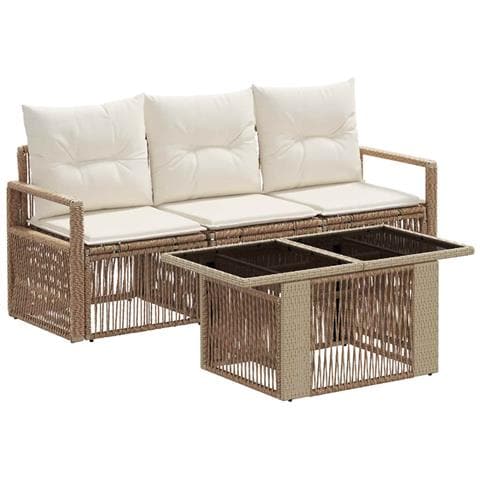 Set Divano da Giardino 4 pz Beige e Bianco Crema polyrattan - Foto 1