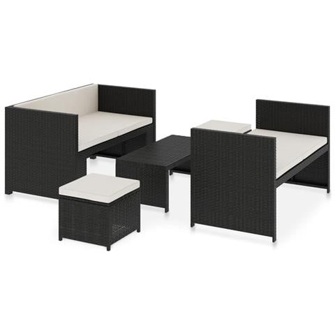 Set Divani Da Giardino 5 Pz Con Cuscini In Polyrattan Nero - Foto 1