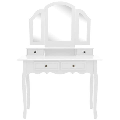 Tavolo Da Trucco E Sgabello Bianco 100x40x146cm Legno Paulownia - Foto 2