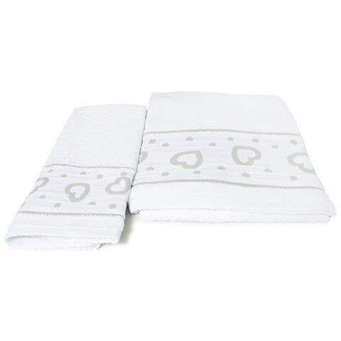 Set Asciugamano Copiola Salvietta Bagno In Spugna 100% Cotone Mod Amore Bianco - Foto 10