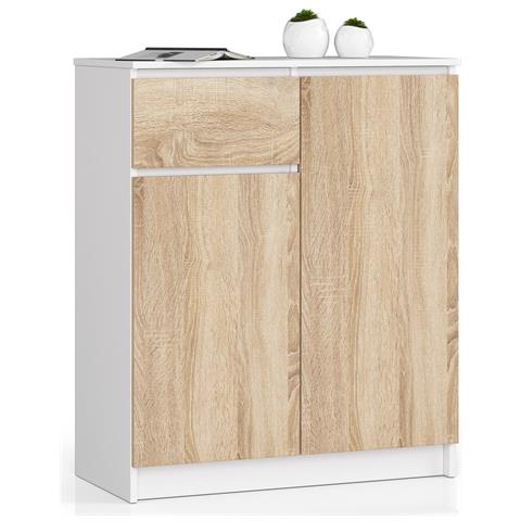Cassettiera K80, 2 ante e 1 cassetto, 80x40x99 cm, Colore Bianco e Sonoma Quercia - Foto 1