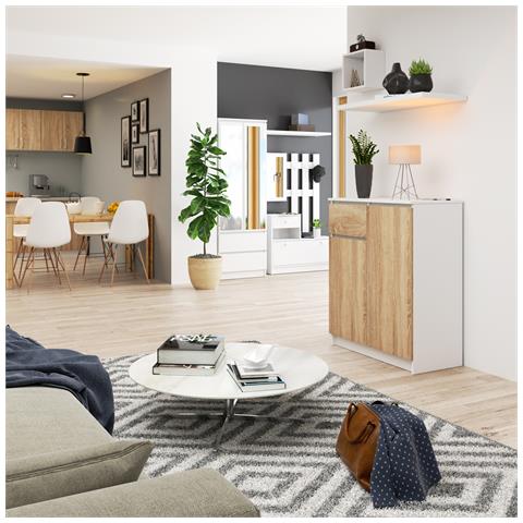 Cassettiera K80, 2 ante e 1 cassetto, 80x40x99 cm, Colore Bianco e Sonoma Quercia - Foto 5