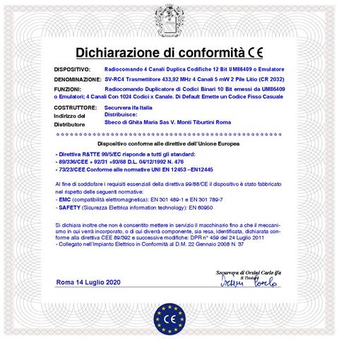 Comando Radio 4 Canali Freq. 433,92 Mhz Potenza 5 Mw Portata Aria Libera 60/100 Mt Codice Di Sicurezza Binario 10 Bit - Foto 4