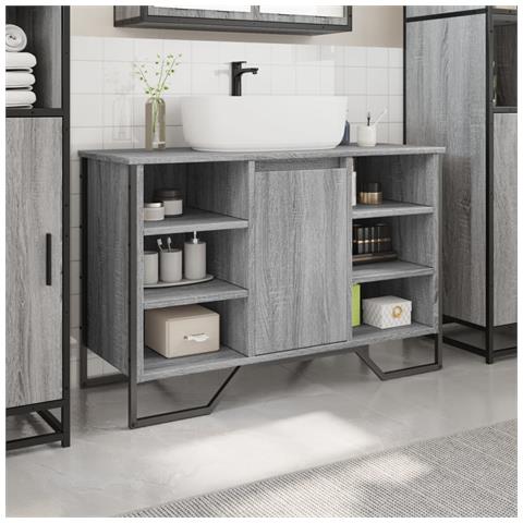 Mobile Lavabo Bagno Grigio Sonoma 91x35x60 Cm In Truciolato - Foto 3