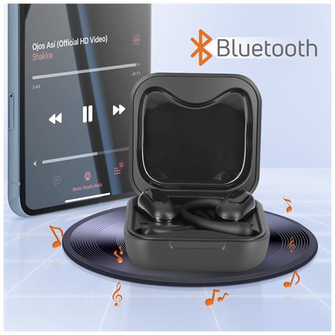 Auricolare Bluetooth Design Aperto Comandi Touch Con Custodia Inclusa, Nero - Foto 5