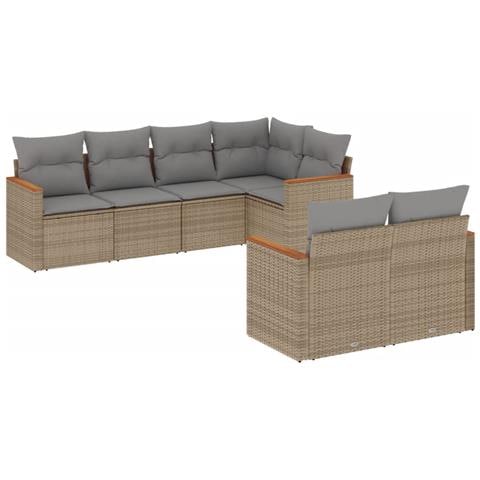 Set Divani Da Giardino 7 Pz Con Cuscini Beige In Polyrattan - Foto 1
