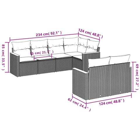 Set Divani Da Giardino 7 Pz Con Cuscini Beige In Polyrattan - Foto 2