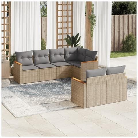 Set Divani Da Giardino 7 Pz Con Cuscini Beige In Polyrattan - Foto 3