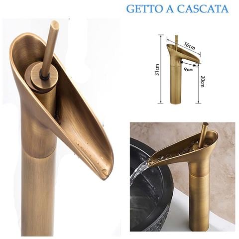 Rubinetto Miscelatore Vintage Bagno Canna Alta Becco Cascata Ottone T2020 - Foto 1