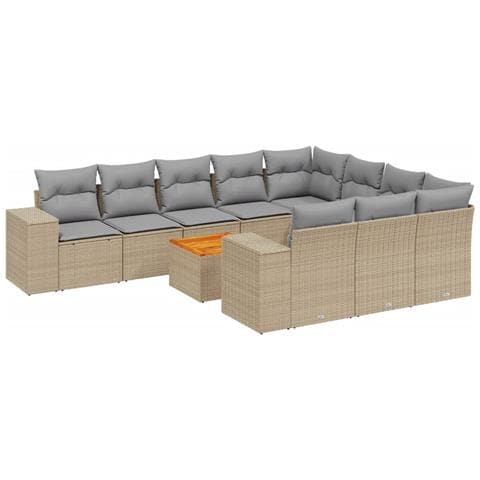 Set Divani Da Giardino 11 Pz Con Cuscini Beige In Polyrattan - Foto 2
