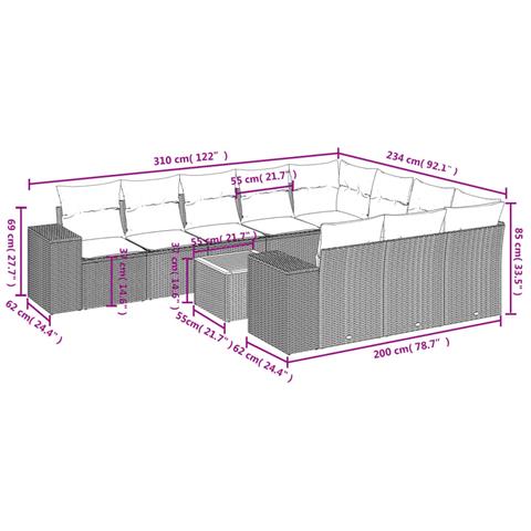 Set Divani Da Giardino 11 Pz Con Cuscini Beige In Polyrattan - Foto 3