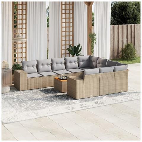 Set Divani Da Giardino 11 Pz Con Cuscini Beige In Polyrattan - Foto 1