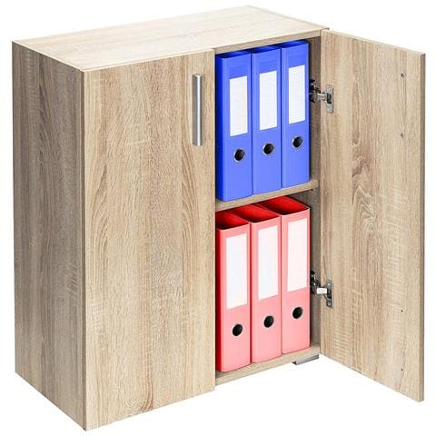 Mobile Madia con Doppia Anta 2 Ripiani Mobiletto Credenza Cucina Bagno Quercia - Foto 1