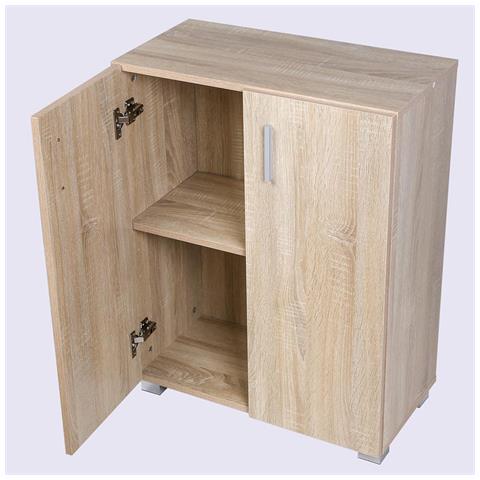 Mobile Madia con Doppia Anta 2 Ripiani Mobiletto Credenza Cucina Bagno Quercia - Foto 4