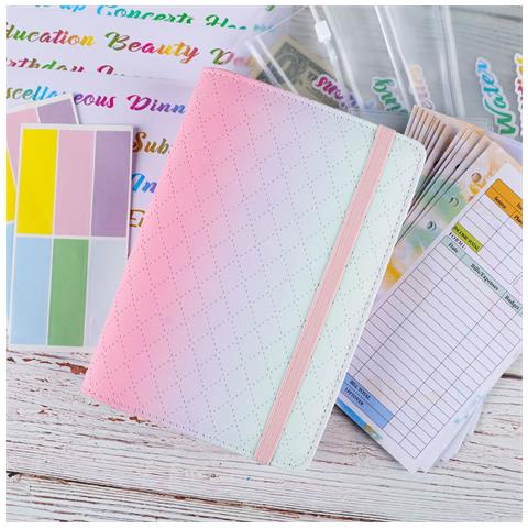 Raccoglitore Planner Budget In Pelle Pu A6 - Rosa Viola Verde Sfumato - Foto 2