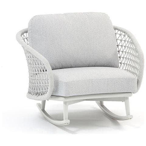 Glenda - Poltrona Dondolo Con Struttura In Allumino Bianco E Con Corda Grigio Mélange - Foto 1