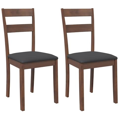 Sedie da Pranzo con Cuscini 2pz Marrone Legno Massello di Hevea - Foto 1