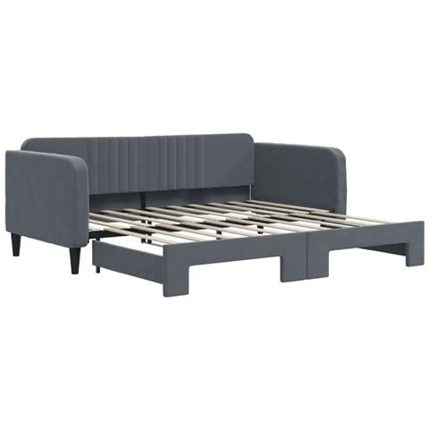 Divano Letto Con Letto Estraibile Grigio Scuro 90x190cm Velluto - Foto 2