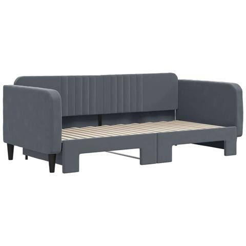 Divano Letto Con Letto Estraibile Grigio Scuro 90x190cm Velluto - Foto 3
