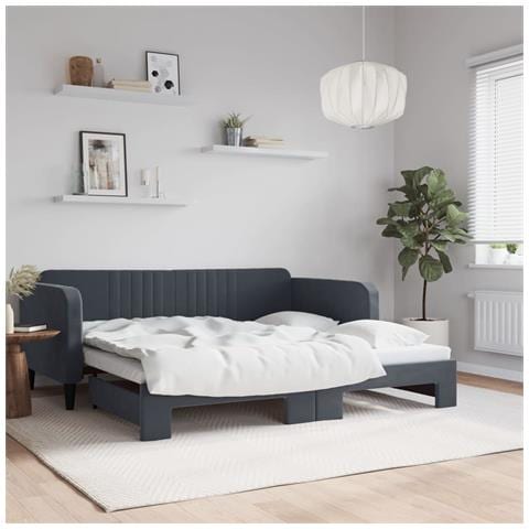 Divano Letto Con Letto Estraibile Grigio Scuro 90x190cm Velluto - Foto 1
