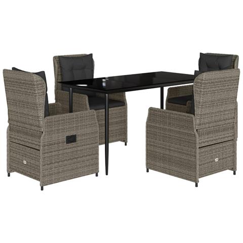 Set Da Pranzo Da Giardino 5 Pz Con Cuscini In Polyrattan Grigio - Foto 2