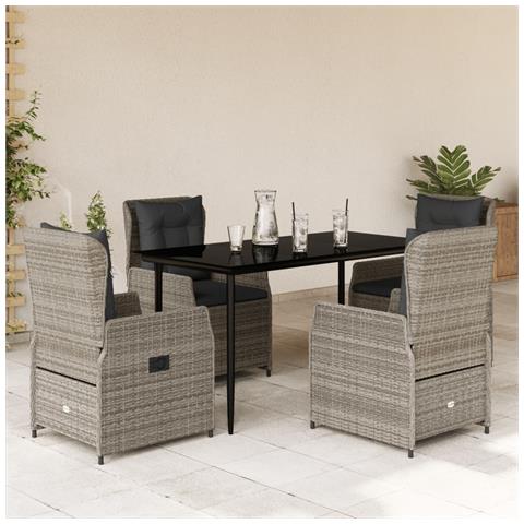 Set Da Pranzo Da Giardino 5 Pz Con Cuscini In Polyrattan Grigio - Foto 1
