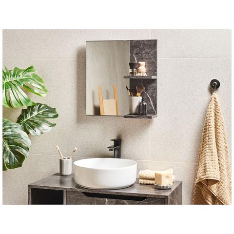 Specchio Da Parete Con Ripiano Pelotas 45 Cm 45 Cm Marmo/nero - Foto 1