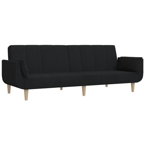 Divano Letto a 2 Posti con 2 Cuscini Nero in Tessuto - Foto 1