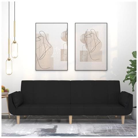 Divano Letto a 2 Posti con 2 Cuscini Nero in Tessuto - Foto 2