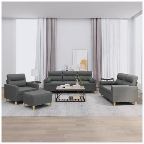 Set di Divani 4 pz con Cuscini Grigio Scuro in Tessuto - Foto 2