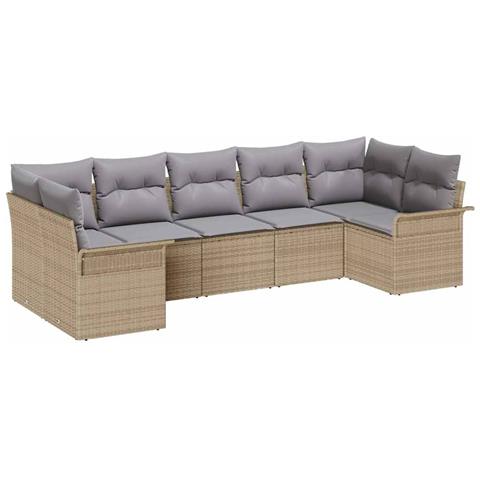 Set Divano da Giardino 7 Pezzi con Cuscini Beige Polirattan - Foto 1