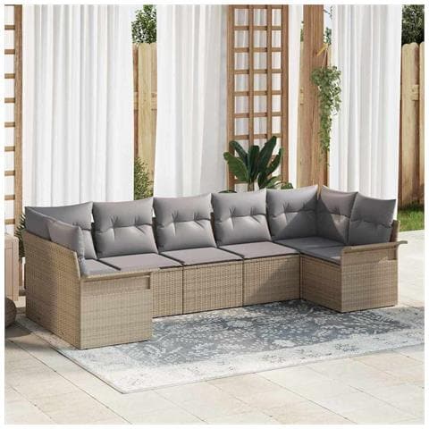 Set Divano da Giardino 7 Pezzi con Cuscini Beige Polirattan - Foto 2