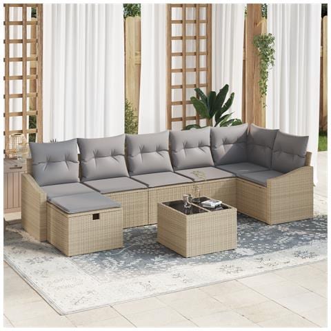 Set Divano da Giardino a 8 Pezzi con Cuscini Beige Polirattan - Foto 2