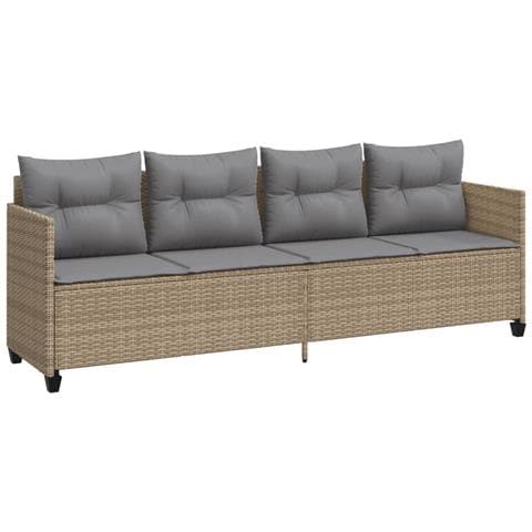 Lettino Prendisole con Cuscini Beige in Polyrattan - Foto 1