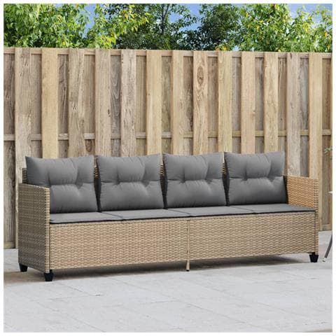 Lettino Prendisole con Cuscini Beige in Polyrattan - Foto 2