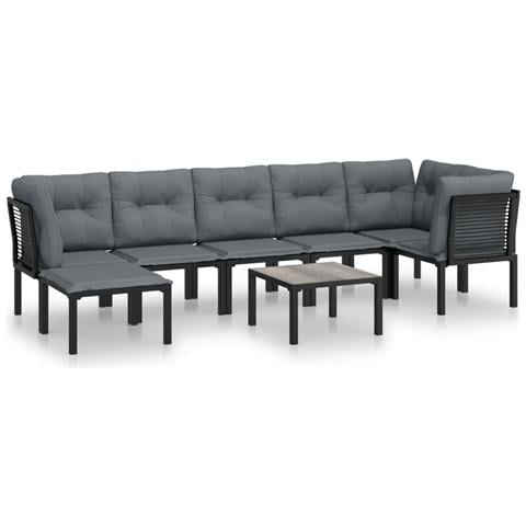 Set Salotto da Giardino 8 pz Nero e Grigio in Polyrattan - Foto 1